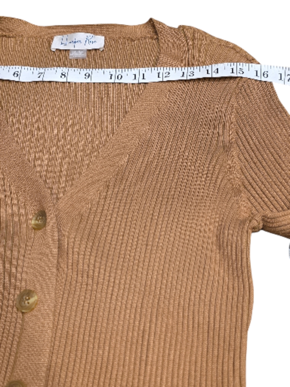 Button-Front V-Neck Button Up Ribbed Knit Midi Dress - Camel - Picture 2 of 7